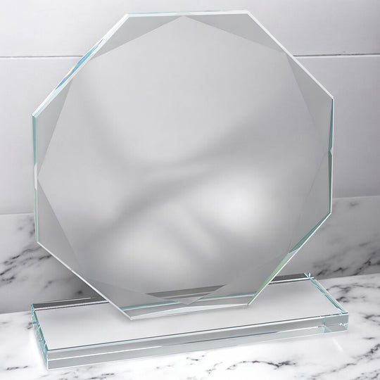 8" Clear Crystal Octagon on Clear Pedestal Base with Custom Logo Engraving - AuchShop -  -  - 8" Clear Crystal Octagon on Clear Pedestal Base with Custom Logo Engraving - AuchShop -  -  - 