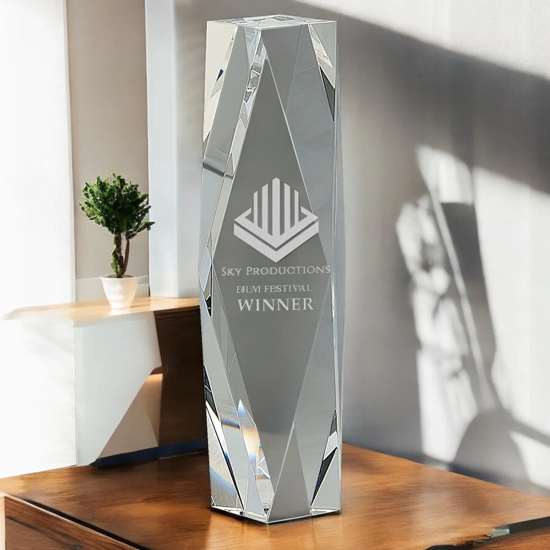 Crystal Facet Tower Award Customizable Logo Engraving AuchShop