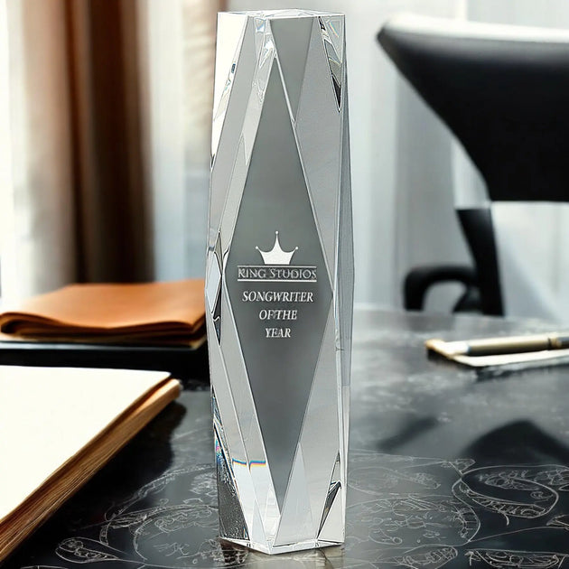 Crystal Facet Tower Award Customizable Logo Engraving AuchShop