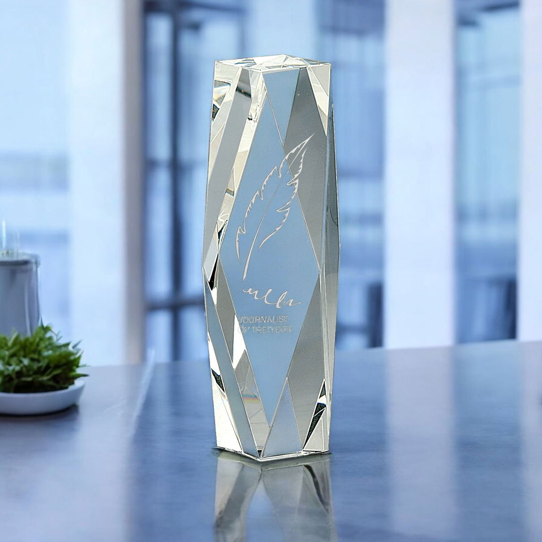 Crystal Facet Tower Award Customizable Logo Engraving-AuchShop-