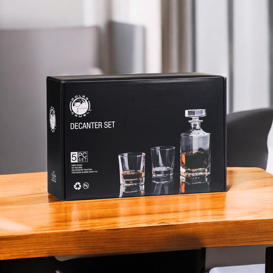 Square Glass Decanter Set & Four 11 oz. Glasses Logo Engraved - AuchShop -  -  - 