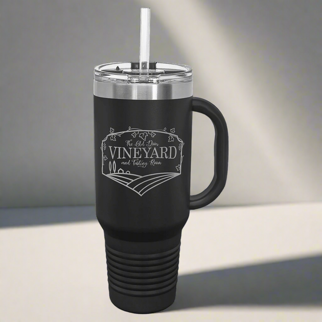 Custom Travel Mug with Handle, Straw Included Logo Engraved - AuchShop