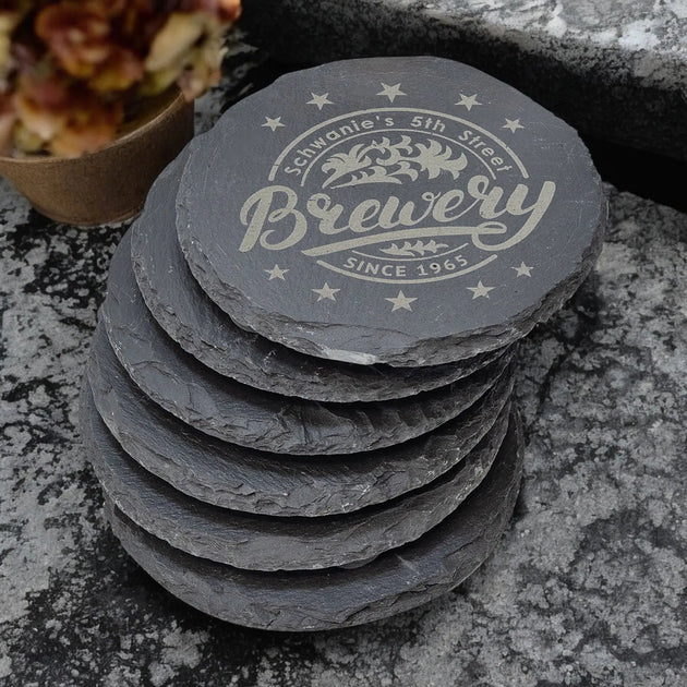 Round Slate Coaster Logo Engraved-AuchShop-