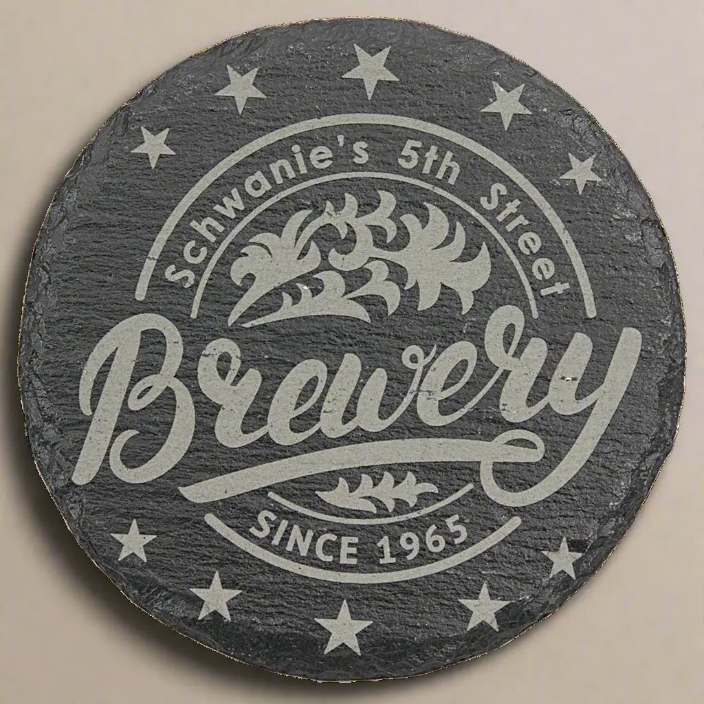 Round Slate Coaster Logo Engraved-AuchShop-