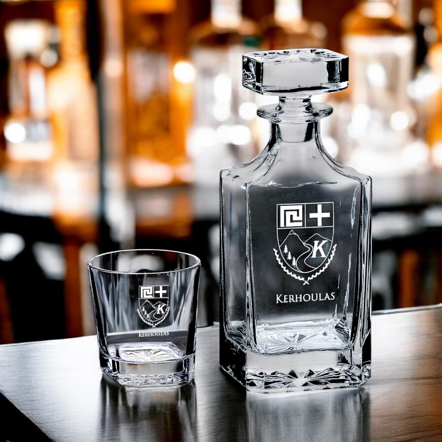 Ensemble de carafe carrée en verre et quatre verres de 11 oz avec logo gravé