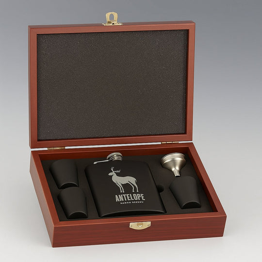 Flask Set in Rosewood Finish Box-AuchShop