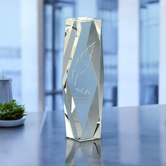 Crystal Facet Tower Award Customizable Logo Engraving-AuchShop-