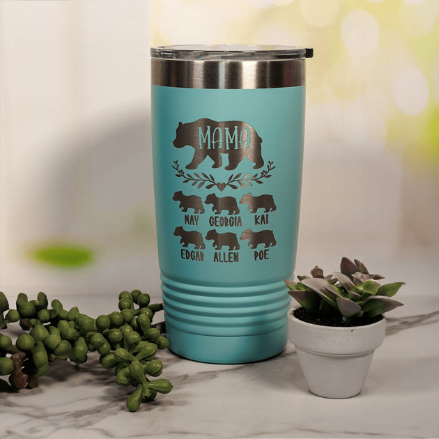 Personalized Mama Bear Tumbler with Lid Options - AuchShop-Tumbler-Standard Lid-20 Fluid Ounces-